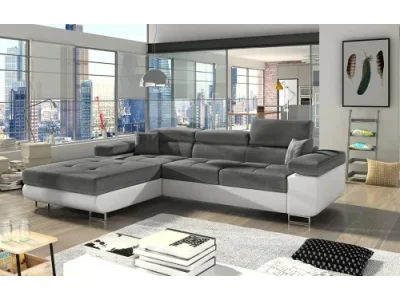 NABBI Alkazar L rohová sedačka s rozkladom a úložným priestorom sivá (Sawana 05) / biela (Soft 17)