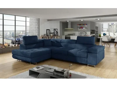 NABBI Almero L rohová sedačka s rozkladom a úložným priestorom tmavomodrá