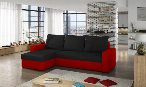 NABBI Lucca L/P rohová sedačka s rozkladom a úložným priestorom čierna / červená