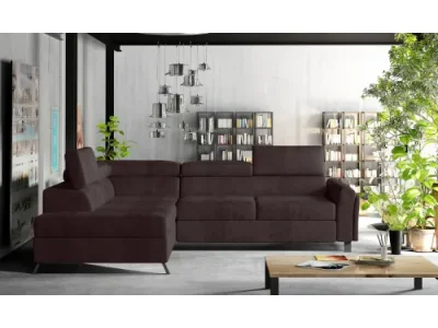 Detail produktu NABBI Korense L rohová sedačka s rozkladom a úložným priestorom tmavohnedá (Kronos 06)