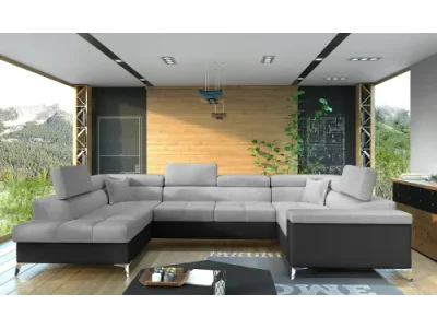 Detail produktu NABBI Torres U P rohová sedačka u s rozkladom a úložným priestorom svetlosivá / čierna