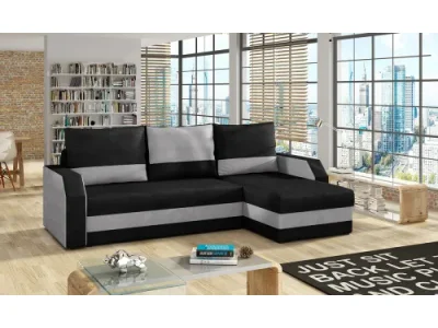 NABBI Ginzo L/P rohová sedačka s rozkladom a úložným priestorom čierna / svetlosivá