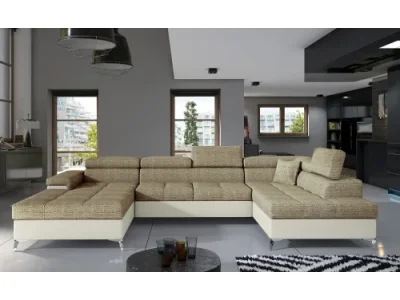 NABBI Enrico U P rohová sedačka u s rozkladom a úložným priestorom cappuccino / béžová