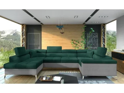 NABBI Torres U P rohová sedačka u s rozkladom a úložným priestorom tmavozelená / svetlosivá