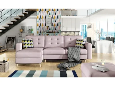 NABBI Aveza L/P rohová sedačka s rozkladom a úložným priestorom ružová (Soro 61) / vzor (Zigzak 53)