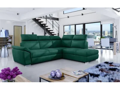 NABBI Leren P rohová sedačka s rozkladom a úložným priestorom tmavozelená