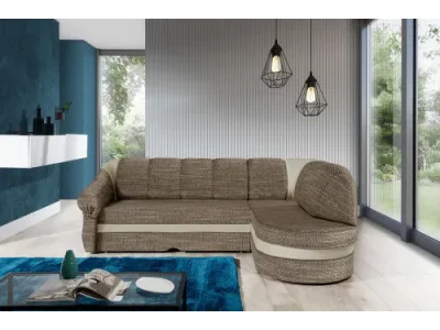 NABBI Belluno P rohová sedačka s rozkladom a úložným priestorom cappuccino / béžová