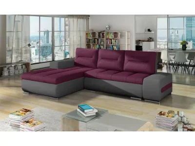 NABBI Otelo L rohová sedačka s rozkladom a úložným priestorom tmavoružová (Lars 68) / sivá (Soft 29)