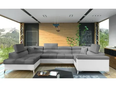 NABBI Torres U P rohová sedačka u s rozkladom a úložným priestorom sivá / biela