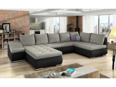 NABBI Grosseto P rohová sedačka u s rozkladom a úložným priestorom sivá (Berlin 01) / čierna (Soft 11)