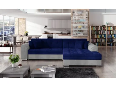 NABBI Salerno P rohová sedačka s rozkladom tmavomodrá / svetlosivá