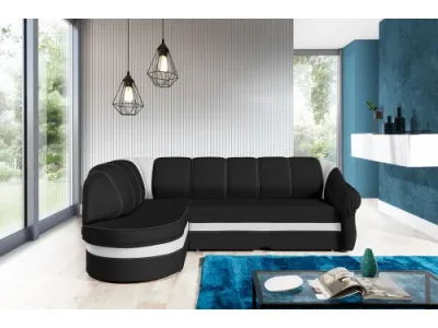 NABBI Belluno L rohová sedačka s rozkladom a úložným priestorom čierna (Soft 11) / biela (Soft 17)