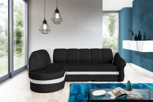 NABBI Belluno L rohová sedačka s rozkladom a úložným priestorom čierna (Soft 11) / biela (Soft 17)