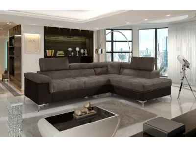 NABBI Enna P rohová sedačka s rozkladom a úložným priestorom hnedá / tmavohnedá