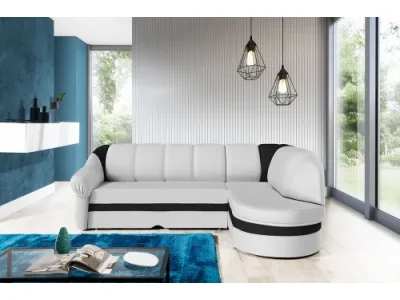 Detail produktu NABBI Belluno P rohová sedačka s rozkladom a úložným priestorom biela / čierna