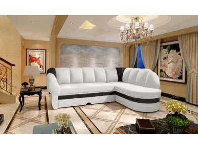 Detail produktu NABBI Belluno P rohová sedačka s rozkladom a úložným priestorom biela / čierna