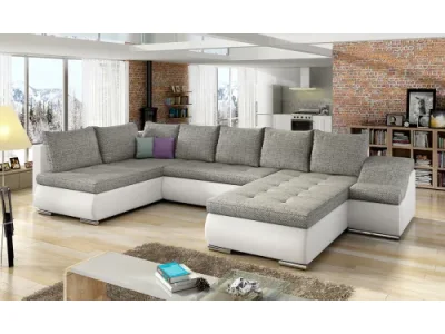 NABBI Grosseto L rohová sedačka u s rozkladom a úložným priestorom sivá (Berlin 01) / biela (Soft 17)