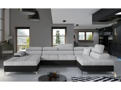 NABBI Enrico U P rohová sedačka u s rozkladom a úložným priestorom svetlosivá / čierna