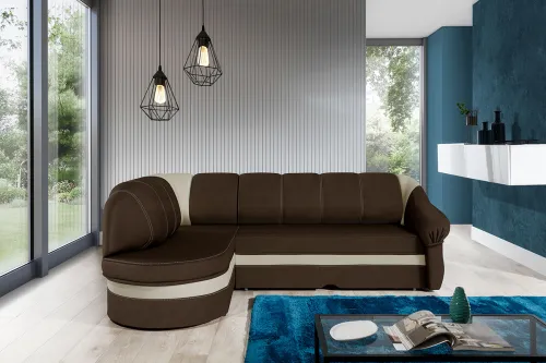 NABBI Belluno L rohová sedačka s rozkladom a úložným priestorom hnedá / béžová