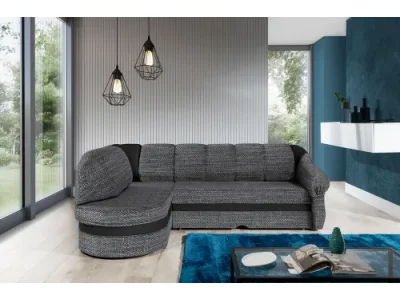 NABBI Belluno L rohová sedačka s rozkladom a úložným priestorom sivá (Berlin 01) / čierna (Soft 11)