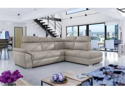 NABBI Leren P rohová sedačka s rozkladom a úložným priestorom hnedá