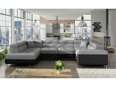 NABBI Licaro U P rohová sedačka u s rozkladom a úložným priestorom svetlosivá / čierna