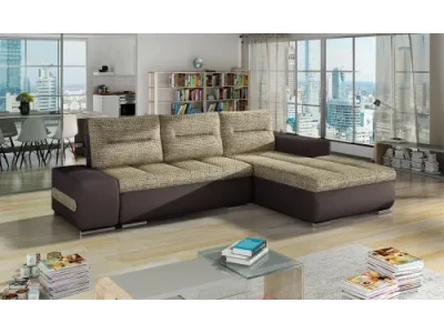 NABBI Otelo P rohová sedačka s rozkladom a úložným priestorom cappuccino / tmavohnedá