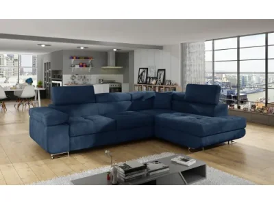 NABBI Almero P rohová sedačka s rozkladom a úložným priestorom tmavomodrá