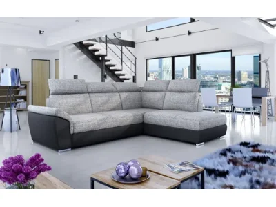 NABBI Leren P rohová sedačka s rozkladom a úložným priestorom sivá / čierna