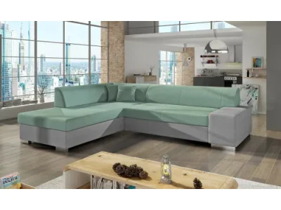 NABBI Pinero L rohová sedačka s rozkladom a úložným priestorom mentolová / svetlosivá