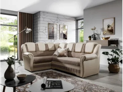 NABBI Latino II L rohová sedačka s rozkladom a úložným priestorom cappuccino / béžová