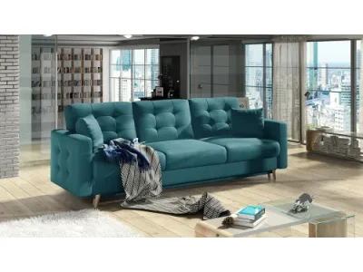 NABBI Aveza 3F rozkladacia trojsedačka s úložným priestorom tyrkysová (Velvet Mat 75)