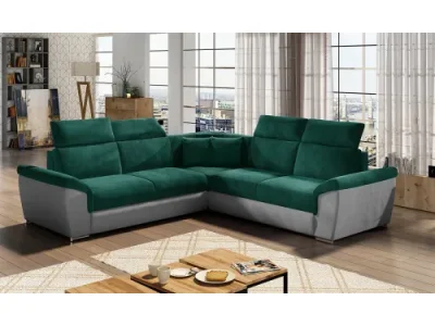 NABBI Feraro L/P rohová sedačka s rozkladom a úložným priestorom tmavozelená / svetlosivá