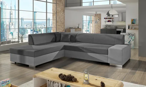 NABBI Pinero L rohová sedačka s rozkladom a úložným priestorom sivá (Soro 93) / svetlosivá (Soro 83)