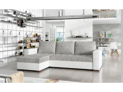 NABBI Novara L/P rohová sedačka s rozkladom a úložným priestorom sivá (Berlin 01) / biela (Soft 17)