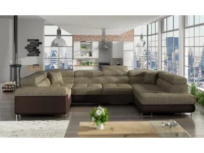 NABBI Licaro U L rohová sedačka u s rozkladom a úložným priestorom cappuccino / tmavohnedá