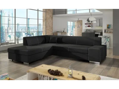 NABBI Pinero L rohová sedačka s rozkladom a úložným priestorom čierna (Sawana 14)