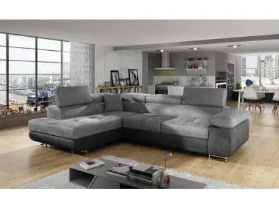 NABBI Almero L rohová sedačka s rozkladom a úložným priestorom svetlosivá (Monolith 84) / čierna (Monolith 97)