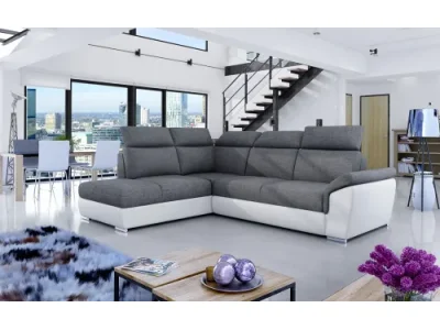 NABBI Leren L rohová sedačka s rozkladom a úložným priestorom sivá (Sawana 05) / biela (Soft 17)