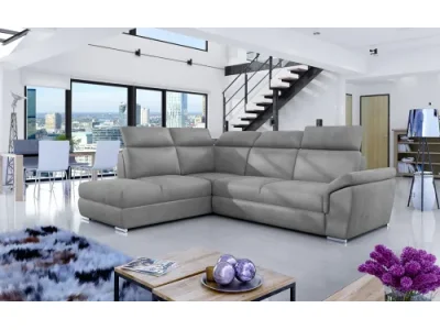 NABBI Leren L rohová sedačka s rozkladom a úložným priestorom svetlosivá (Monolith 84)