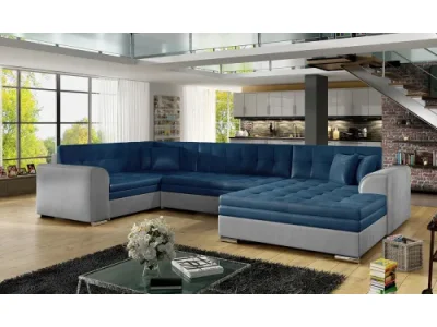 NABBI Deramo U L rohová sedačka u s rozkladom tmavomodrá / svetlosivá
