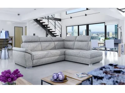 NABBI Leren P rohová sedačka s rozkladom a úložným priestorom sivá