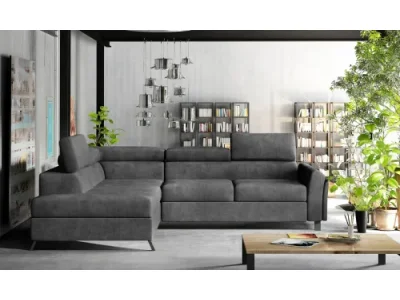 NABBI Korense L rohová sedačka s rozkladom a úložným priestorom tmavosivá (Dora 95)