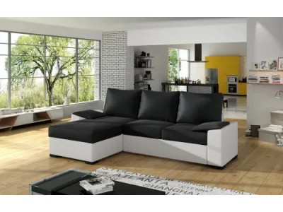 NABBI Linzo L/P rohová sedačka s rozkladom a úložným priestorom čierna / biela