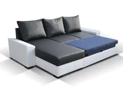 Detail produktu NABBI Linzo L/P rohová sedačka s rozkladom a úložným priestorom čierna / biela