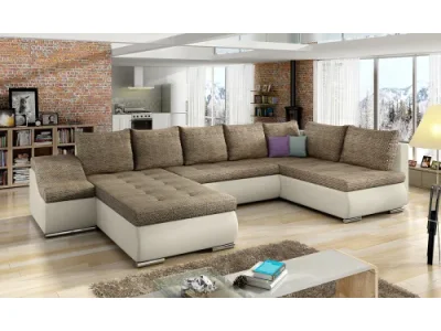 NABBI Grosseto P rohová sedačka u s rozkladom a úložným priestorom cappuccino / béžová