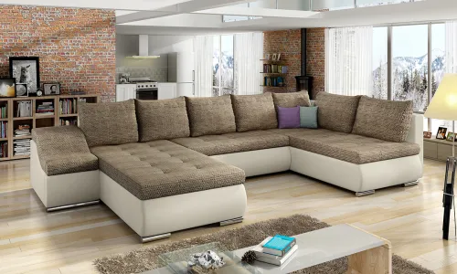 NABBI Grosseto P rohová sedačka u s rozkladom a úložným priestorom cappuccino / béžová