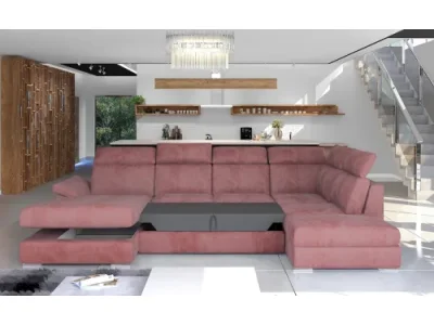 Detail produktu NABBI Ermo U L rohová sedačka u s rozkladom a úložným priestorom svetlosivá (Sawana 21) / čierna (Soft 11)