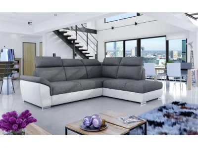 NABBI Leren P rohová sedačka s rozkladom a úložným priestorom sivá (Sawana 05) / biela (Soft 17)