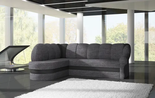 NABBI Belluno L rohová sedačka s rozkladom a úložným priestorom sivá (Sawana 05) / čierna (Soft 11)